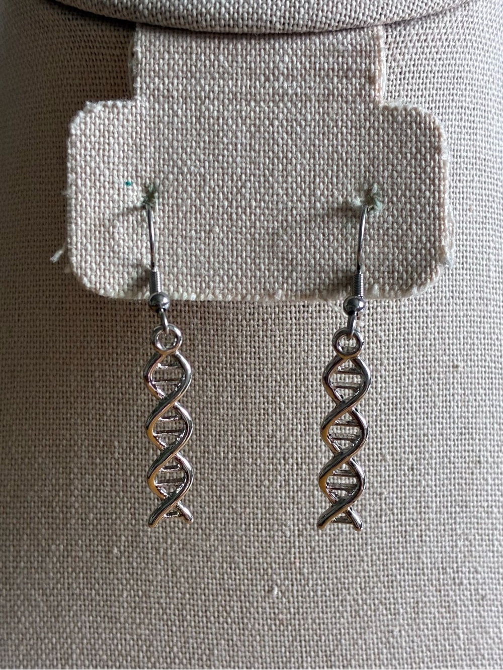 Sterling-Tone Double Helix Drop Earrings - Silver DNA Dangle